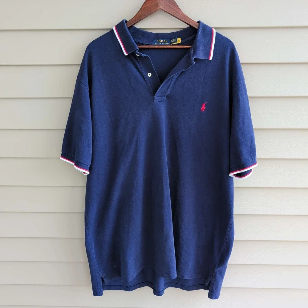 Polo Ralph Lauren Polo Shirt Mens XLT Navy Blue Tipped Collar Short Sleeve